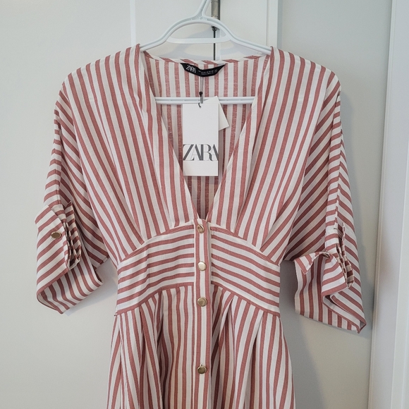ZARA Midi Striped Shirt Dress NWT - Picture 2 of 7